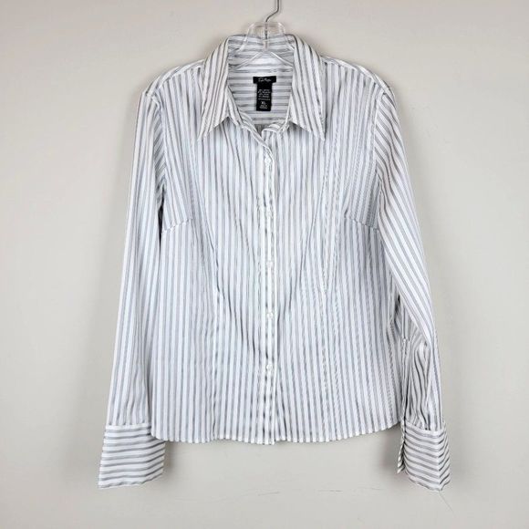 Taylor Manco White Silver Stripes Button Down Long Sleeves Stretch Shirt Size XL - Picture 1 of 7